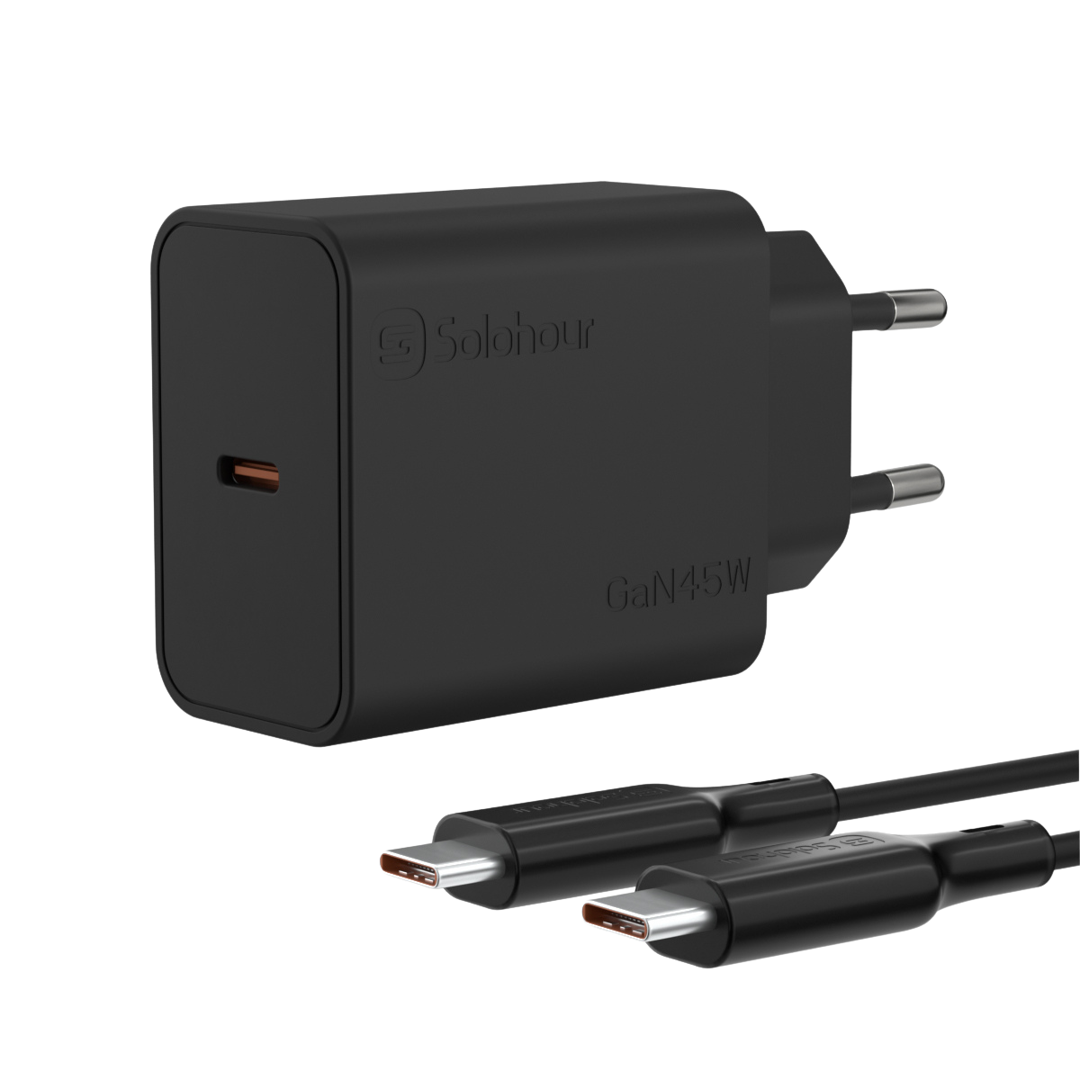 Cargador Super Rápido GaN 45W con Cable USB-C a USB-C de 1 m (1 Puerto | USB-C) y Enchufe EU