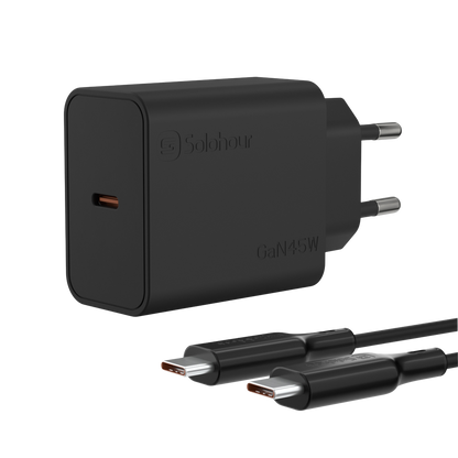 Cargador Super Rápido GaN 45W con Cable USB-C a USB-C de 1 m (1 Puerto | USB-C) y Enchufe EU