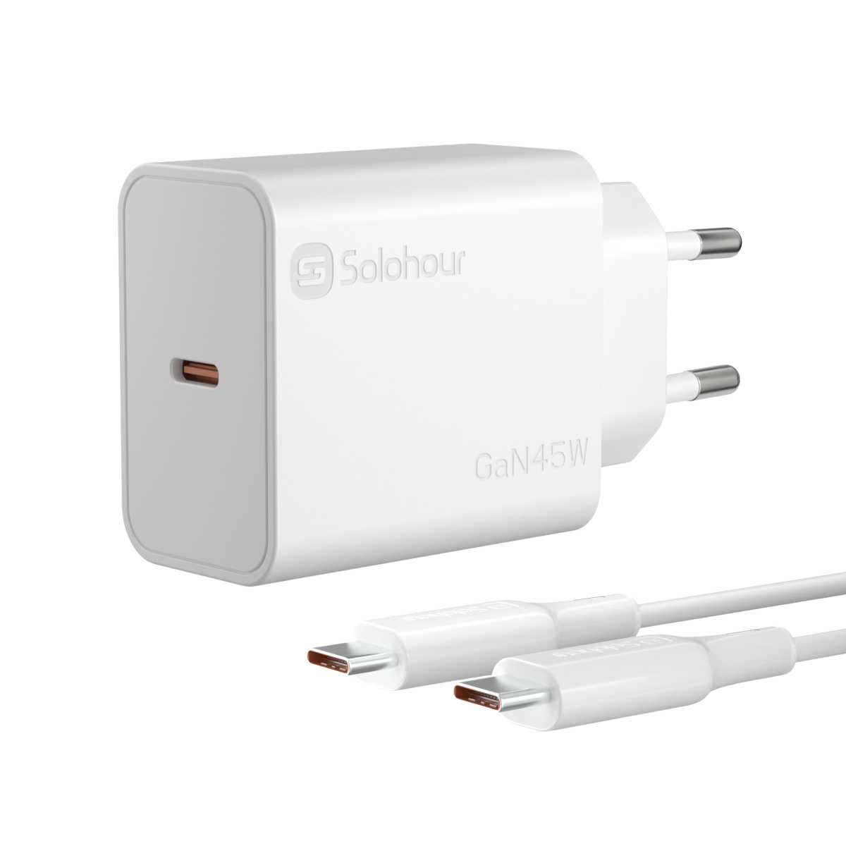 Cargador Super Rápido GaN 45W con Cable USB-C a USB-C de 1 m (1 Puerto | USB-C) y Enchufe EU