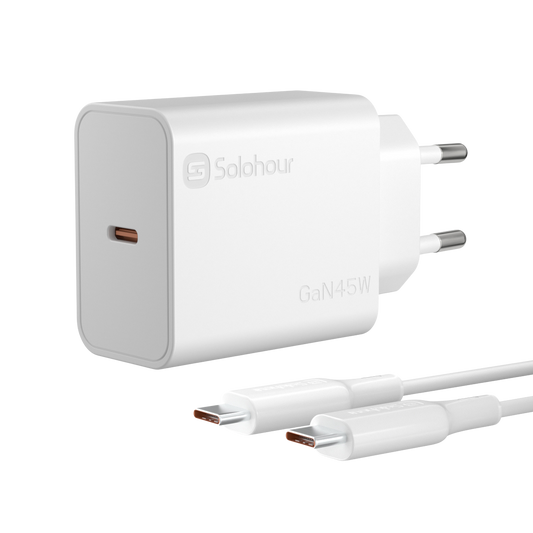 Cargador Super Rápido GaN 45W con Cable USB-C a USB-C de 1 m (1 Puerto | USB-C) y Enchufe EU