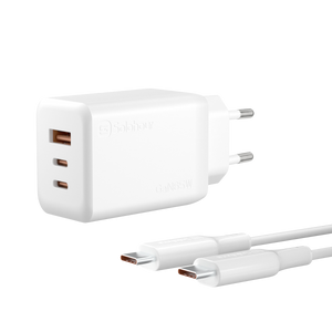 Cargador Ultra Rápido GaN 65W con Cable USB-C a USB-C de 1 m (3 Puertos | USB-C×2 + USB-A×1) y Enchufe EU